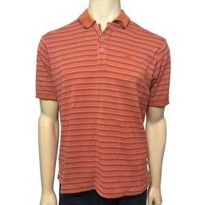 Tommy Bahama Mens Orange Striped Short Sleeve Polo Shirt Marlin Logo Size Medium